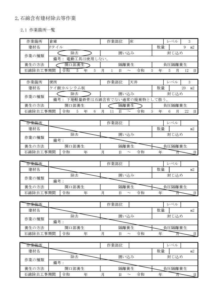作業箇所一覧のイメージ