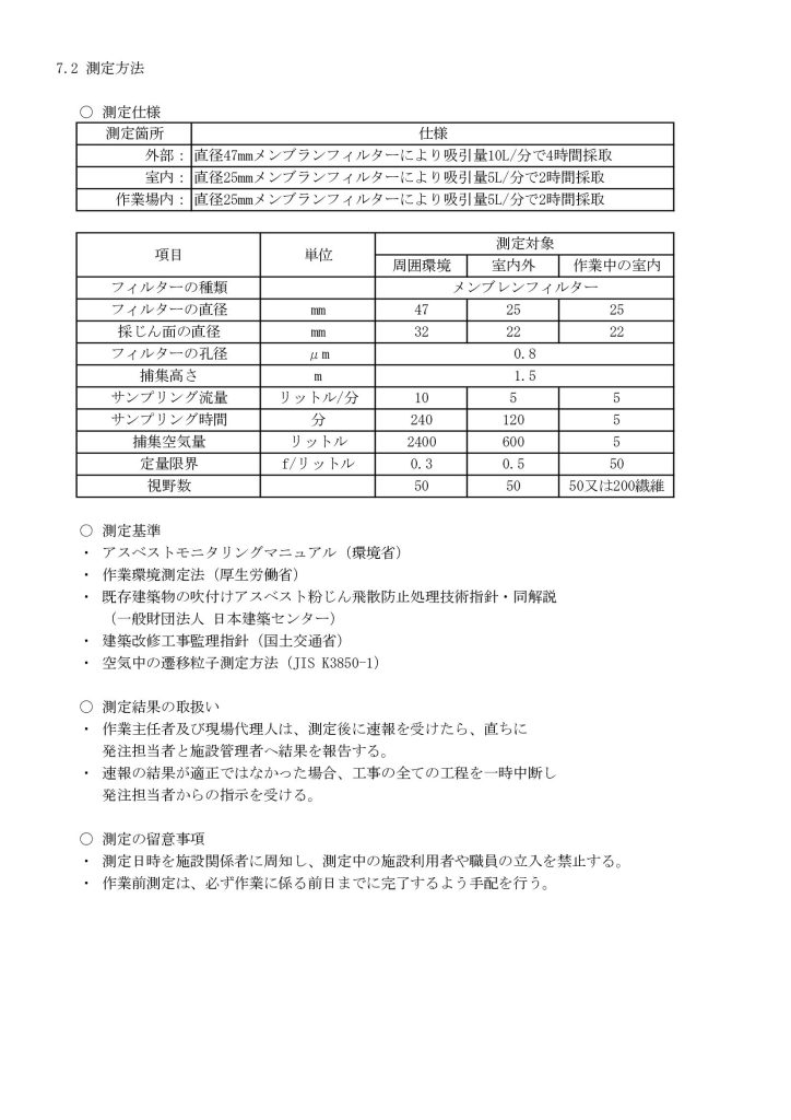 空気中浮遊石綿濃度測定計画イメージ2