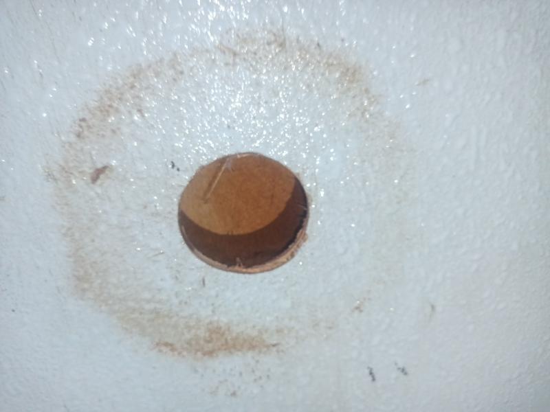 外壁の試料採取後の貫通丸穴写真