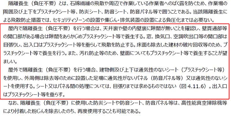 隔離養生（負圧不要）　屋内・屋外　養生方法　『徹底マニュアル』R7.3 190ページ